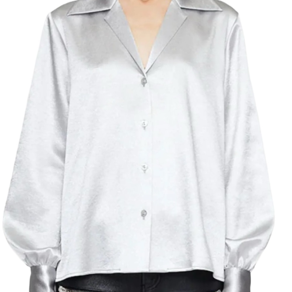 Anine Bing Grey Silk Long Sleeve Button Down Blouse Size S - Picture 2 of 15